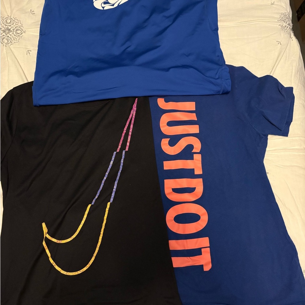 Nike Blue and Black T-Shirts with Bold Graphics